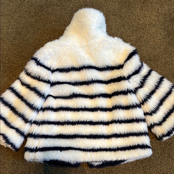 Janie and Jack Kids Striped Faux Fur Jacket - White and Navy 5to6 - Picture 3 of 4